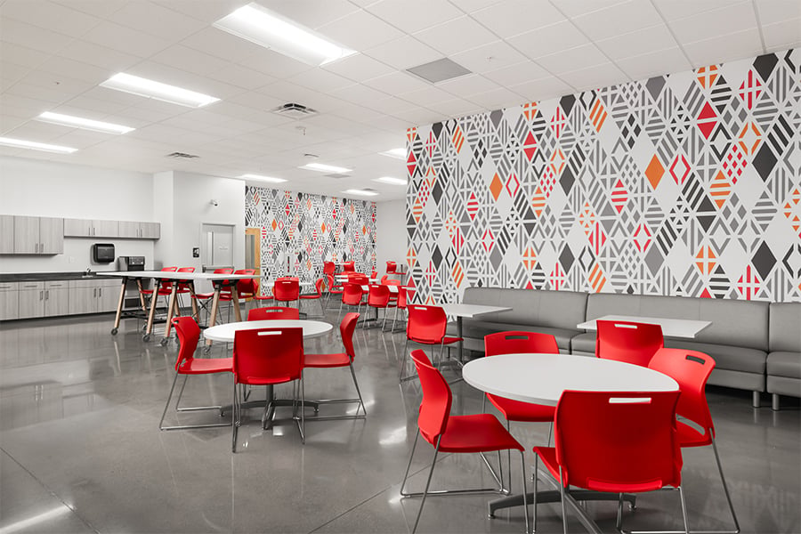 Image of impressively designed lunchroom in our distribution center in Hebron, KY. If you're looking for jobs in Hebron KY or jobs in northern Kentucky, we are hiring.