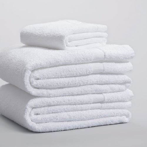 Stack of folded white towels.