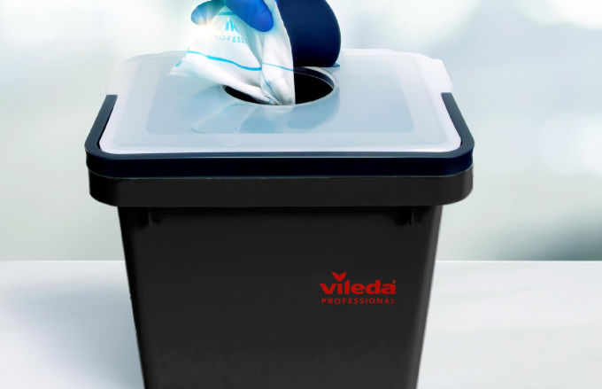 microfiber wipe dispenser used for disinfection in healthcare settings