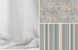 Fabrics pictured: Stix 03/Greystone (left), Ursula 02/Puddle (top right), and Twofer 03/Seaside (bottom right)