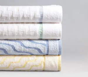 A stack of our 4 unique EuroSpa pool towel designs.