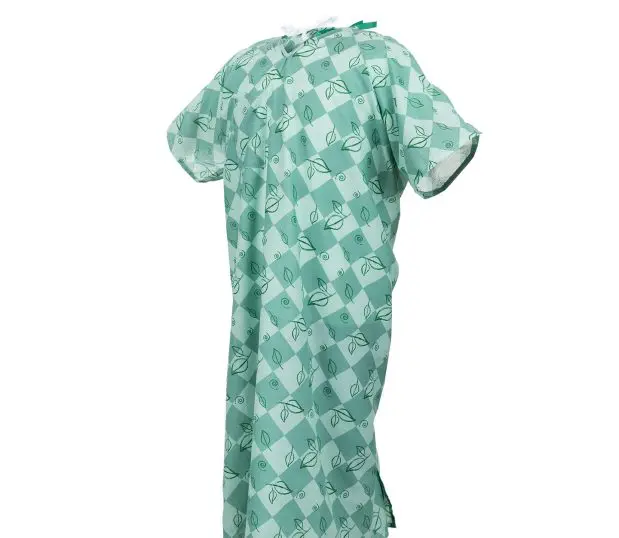 Silhouette of Stack of our E*Star® Double Lapover Patient Gowns shown in the Leaves Pine pattern.