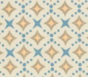 Detail of the pattern Celestial-Stone for the Healing Spaces® Double Lapover Gown. It has a light beige background with blue stars and olive diamonds.