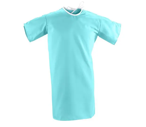 Silhouette of our IV Teen Hospital Gowns which are made from ChildGuard™ Fabric. This teen hospital gown is in solid Aqua.
