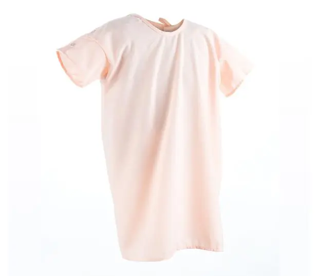 Silhouette of our toddler hospital IV gowns in the solid Coral ChildGuard™ Fabric.