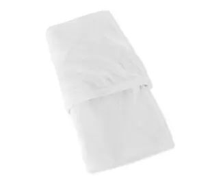 This is a silhouette of a folded knitted crib sheet. This fitted crib sheet features a soft jersey knitted fabric.