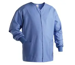 Poplin Unisex Warm Up Jacket with matching cuffs isolated on a white background. Shown in the color Ceil Blue.