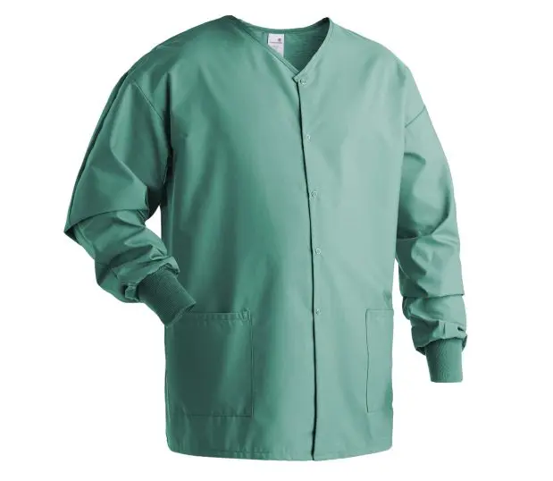Poplin Unisex Warm Up Jacket with matching cuffs isolated on a white background. Shown in the color Jade Green.