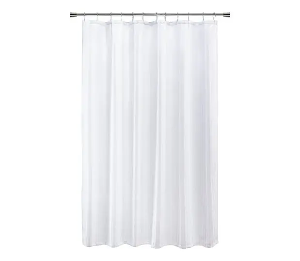 Full length silhouette of white shower curtain in the Ames Herringbone pattern.