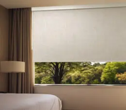The Newton chain-free solar shade installed in a hotel guest room.
