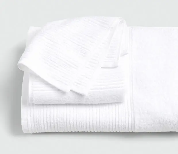 A stack of our Elevations Horizon patterned bath towels.