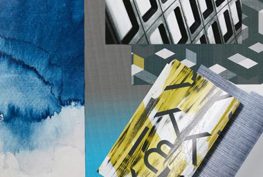An abstract montage featuring several patterns and colors available for custom printed wall coverings.