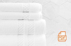 A stack of folded Capitol Towels with a marble tile background PDF icon superimposed indicating it links to a PDF.