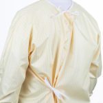 Image shows the back closure of reusable isolation gown. This reusable isolation gown is manufactured with innovative ComPel® technology.