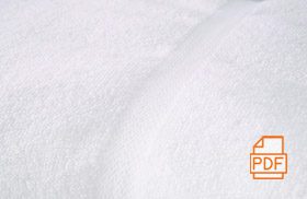 Detail of clean Eurotouch hotel towel with a PDF icon superimposed on image with a link to the Eurotouch brochure.
