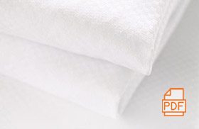 A detail shot of two hospitality bath towels with PDF icon superimposed indicating it links to a PDF of a Hospitality brochure.