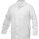 A white men's lab coat is shown here. We also offer lab coats for women.