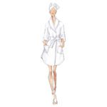 An fashion illustration of a model wearing a bath robe.