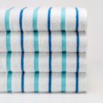 A folded stack of Seaglass Stripe Pool Towels.
