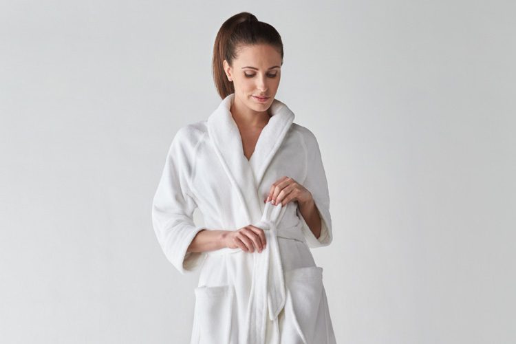 A woman wearing a Heidi Weisel robe.