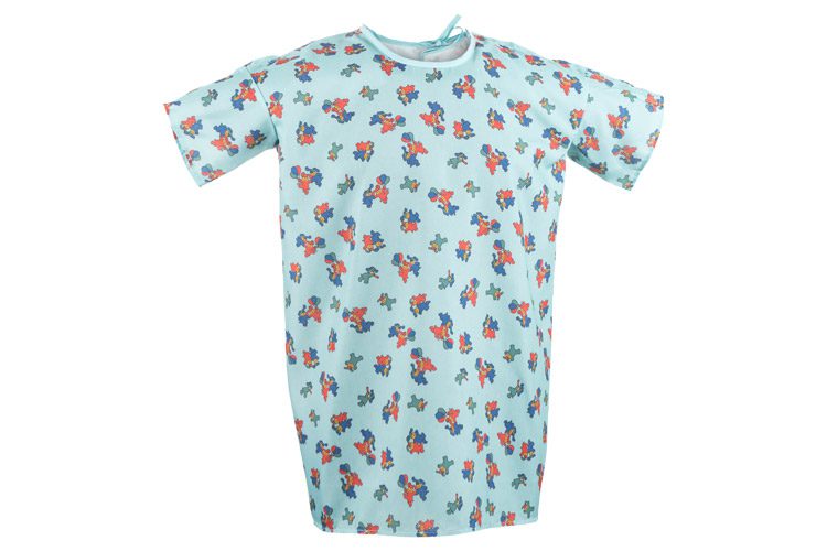 Kids hospital gowns featuring a Happy Hound printed design. These hospital gowns for kids are reusable.