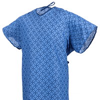 This reusable hospital gown in the Leaves Pattern is shown here in the green Pine color way. E*Star® patient gowns are exceptionally durable. E*Star® hospital gowns are made from fabric that is exceptionally durable. These medical gowns are engineered for colorfastness and quick drying.