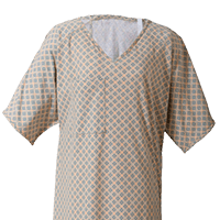 The Healing Spaces® patient gown is shown here. These hospital gowns are made of a soft jersey material. These medical gowns are designed with a patient-centered philosophy which focuses on creating a more comfortable, soothing, and less institutional experience for patients.