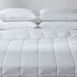 A hotel bed featuring an Innerloft hotel comforter duvet insert.