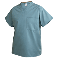A V-Neck Unisex scrubs top from Standard Textile is featured in this photo. These medical scrubs and hospital scrubs offer comfort and affordability.