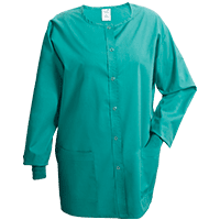 This image shows on of the warm up jackets for nurses are offered by Standard Textile. The warm up jacket is part of our hospital scrubs program. The patch pockets on this medical scrubs jacket, are reinforced to withstand daily wear. Warm Up Jackets are also available in unisex scrubs styles.