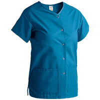 Shown here is one of our nurses scrubs, the Women's V-Neck Snap Front Tunic. This ceil blue hospital scrub top is very part of our medical scrubs line. A Unisex Scrubs top with a Criss-Cross neckline is also available.