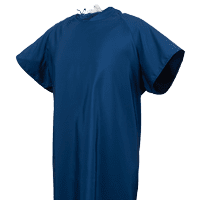 Shown here is a DermaTherapy® Hospital Gown in Navy. Part of the DermaTherapy® line of products, these medical gowns are an FDA approved linen collection made from skin-friendly fabric. These patient gowns used with other DermaTherapy® products have been clinically proven to reduce the occurrence of pressure injuries.