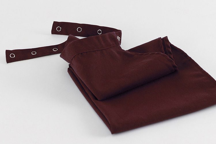 Linen clothing protector for adults that can be snapped around the neck and then laundered.