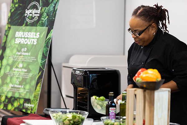 Food demonstration presented by head chef at the Standard Textile cafe in Cincinnati, Ohio.