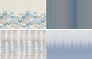 Fabrics pictured: Tides 03/Nantucket (top left), Spirited 03/Pacific (top right), Avalon 02/Thunder (bottom left), and Backtrack 03/Cloud (bottom right)