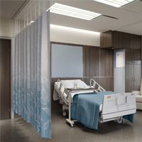 Image of privacy curtains hanging in a hospital room.
