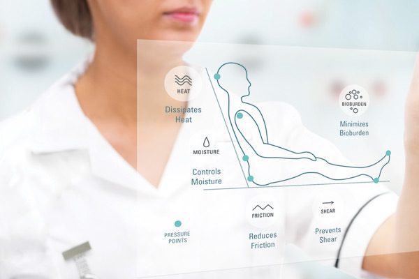 Nurse looking at a chart that shows how DermaTherapy® helps to reduce hospital-acquired pressure injuries.