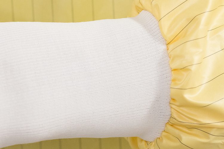 Detail of sleeve cuff on Easy Release Isolation Gown