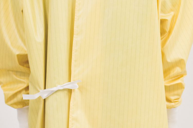 Detail of back tie on Easy Release Isolation Gown