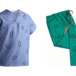 blue scrub shirt and green scrub pants with hospitality property kaumaographed.