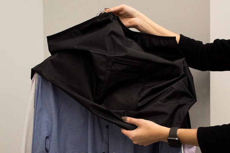 VersaValet transformed from laundry bag to garment bag