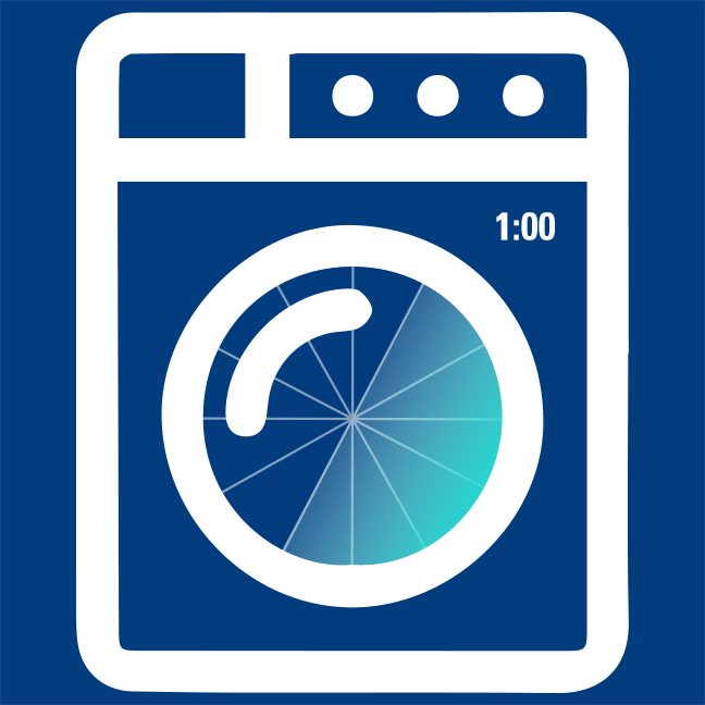 washing machine icon illustrating clock motion for optimal laundering