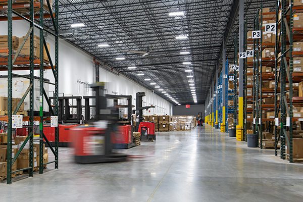 Red forklift in our new warehouse in Hebron, KY. If you are looking jobs in northern Kentucky, we are hiring.