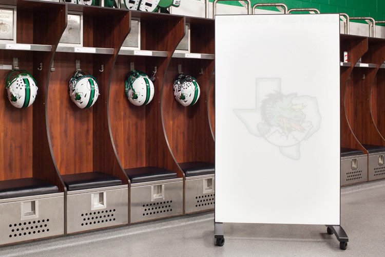 Image of a Clarus Board being utilized in a locker room.