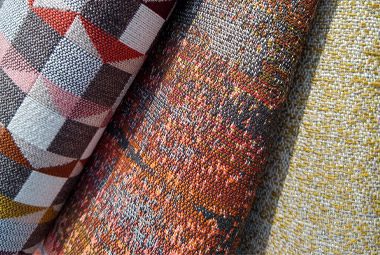Image is of three fabric swatches artfully arranged.