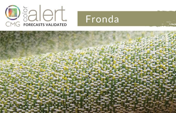 CMG’s August Color Alert®: Fronda. Fabric shown in photo is primarily green.