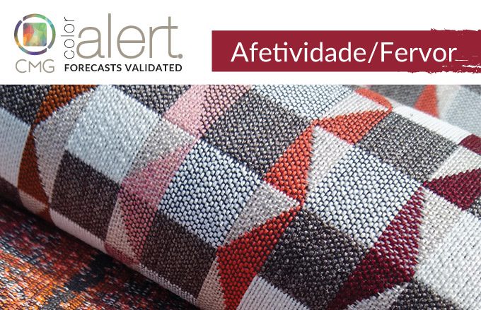 Image header for CMG’s October Color Alert®: Afetividade/Fervor. FAbrics are stacked to show their dark red tones.