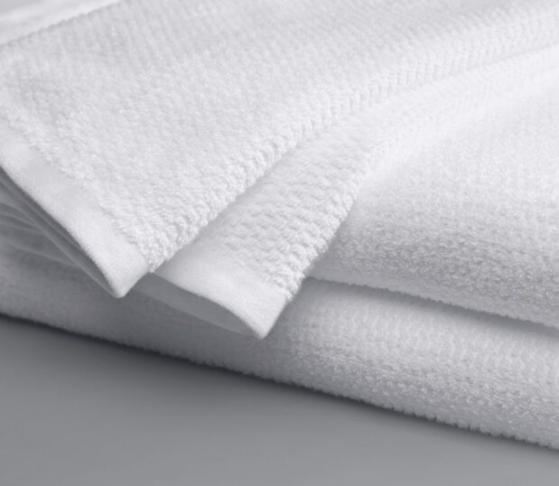 Stack of white Lynova summer blanket.