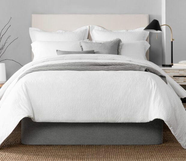 Image of the Circa Bed Wrap shown here in Graphite. The Circa Bed Wrap gives a modern expression of the tired, messy bedskirt.