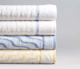 A stack of our complete collection of EuroSpa pool towels.